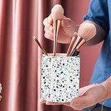 LEAZUL Pen Holder, Makeup Brush Holder Ceramic Shiny Gold Terrazzo Marble Stone Pattern Pencil Cup for Girls Kids Women Durable Stand Desk Organizer Storage Gift for Office, Classroom, Home Light Blue