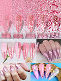 Warmfits Holographic Nail Glitters Pink Glitters Butterfly Flowers Bunny Circle Shaped Nail Glitters Easter Day Nail Designs Sparkle Nail Sequins Mixed Size Powder for Craft Nail Art Painting 12 Boxes