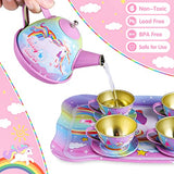 Toy Unicorn Tea Set for Little Girls, Princess Tea Party Play Toy Kid Afternoon Tea Set Including Teapot,Cups, Plates, Dessert, Drinks & Carrying Case, Kitchen Pretend Play Toys Birthday Gift for Kids