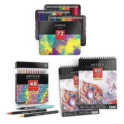Arteza Real Brush Pens, Watercolor Pencils and Drawing Paper Pad Bundle, Drawing Art Supplies for Artist, Hobby Painters & Beginners