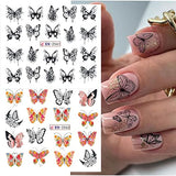 12PCS Butterfly Nail Art Stickers Decals Butterfly Water Transfer Nail Decals Butterfly Designs for Nails Supply Watermark DIY Colorful Butterflies Nail Art Foils for Nails Design Manicure Tips Decor