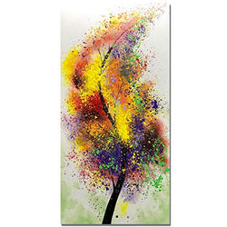 Boiee Art,24x48Inch Hand-Painted Lucky Colorful Tree Canvas Paintings Contemporary Artwork Abstract Vertical Oil Painting Modern Home Wall Decor Art Wood Inside Framed Ready to Hang