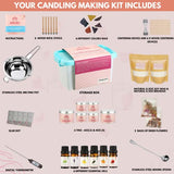 Burnerra Candle Making Supplies | DIY Candle Making Kit with Natural Soy & Beeswax Candle Making Art and Craft 6 Essential Oils 6 Colors DIY kit Candle Tins Wood Wick Sticks