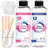 Epoxy Resin Crystal Clear Kit, Art Resin Casting and Coating, Easy Mix 1:1 Ratio for Jewelry, Bonus Graduated Cups, Sticks, Rubber Gloves Acrylic Pour Paintings, Molds, River Tables, 16 OZ