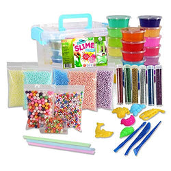 RTS Slime kit for Kids - 45 Pack for Making Cristal DIY Slime - 20 Colors Slime, 7 Bags Pastel Color Foam Ball and Slime Accessories in a Plastic Container.