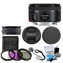 Canon EF 50mm f/1.8 STM Lens For Canon Cameras With 3 Piece Filter Kit (UV-CPL-FLD) + Lens Cleaning