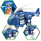 JOYIN 4 Pack Friction Powered City Hero Play Set Including Fire Engine Truck, Ambulance, Police Car and Helicopter Emergency Vehicles with Light and Sound