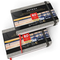 ARTEZA 3.5x5.5" Watercolor Book, Pack of 2 Small Pocket Pads, 80 Pages per Journal, 110lb/230gsm, with Inner Pocket and Elastic Strap, for Watercolor Techniques and Mixed Media
