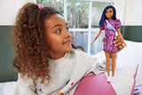Barbie Fashionistas Doll with Blue Hair Wearing Pink & Black Dress, White Sneakers & Bag, Toy for Kids 3 to 8 Years Old