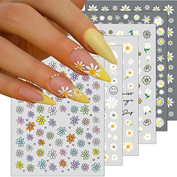 6 Sheets Daisy Nail Art Stickers, Charming Flower Chrysanthemum 3D Trendy Design Self-Adhesive Spring Nail Art Decals, DIY Manicure Decoration Supplies Accessories for Women Girls
