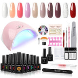 Gel Nail Polish Kit with UV Light 10Pcs Nail Polish Starter Set Pink Purple Summer Color 36W Nail Dryer Lamp Base and Top Coat Manicure Tools Set for Nail Salon Home DIY