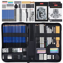 PANDAFLY 60 Pack Drawing Set Sketch Kit, Sketching Supplies with 2 x 50 Page 3-Color Sketchbook, Graphite, Charcoal, Pastel Pencils, Pro Art Drawing Kit for Adults Teens Beginners Kid