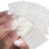 30pcs Flower Nail Art Stickers 3D Self-Adhesive Nail Art Supplies White Flower with Rhinestones Nail Art Decals Elegant Small Floral Petal Nail Design Charms for Women Girls Manicure Tips Decoration