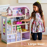 Best Choice Products 4-Level Kids Wooden Mansion, Uptown Dollhouse w/ 13 Furniture Accessories, 4 Rooms, Balcony, Garage - 32.25in