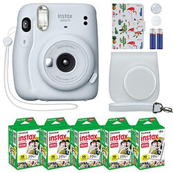 Fujifilm Instax Mini 11 Instant Camera Ice White + Custom Case + Fuji Instax Film Value Pack (50 Sheets) Flamingo Designer Photo Album for Fuji instax Mini 11 Photos