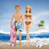 BARWA 12 Pcs Doll Clothes Accessories for Ken and 11.5 inch Girl Doll Underwater Adventurer 4 Diving Sets, 3 Swimsuits, 1 Pants for Ken, 1 Skateboard，1 Dog and 1 Lifebuoys Summer Beach Style