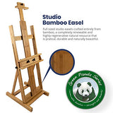 Pacific Arc Large Studio H-Frame Easel - Solid Bamboo Wood Artist Easel Adjustable Movable Tilting Easel, Floor Painting Easel Stand, Holds Canvas Art up to 81"