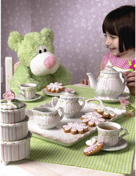 Andrea by Sadek 13.5" L Child Tea Set with Tray Pinstripe