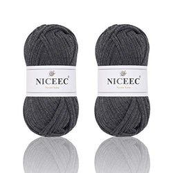 NICEEC 2 Skeins Fabric Cloth Yarn T-Shirt Yarn for Crochet Knitting Soild Color Yarn for Hand DIY Craft Bag Basket Cushion-Totle Length 2×32yds(2×30m, 2×100g)-Dark Gray
