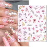 JMEOWIO 12 Sheets Spring Flower Nail Art Stickers Decals Self-Adhesive Pegatinas Uñas Leaves Nail Supplies Nail Art Design Decoration Accessories