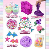 Unicorn & Mermaid Slime Kit for Girls - 4 in 1 Sensory Kit: Magic Sand Kit for Kids, Pre-Made DIY Slime Kit, Bracelet Making Kit with Glow in The Dark Beads, Soft Clay Kit - Play Sand Surprise Kit