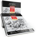 ARTEZA 9X12" Sketch Book, Pack of 2, 200 Sheets (68 lb/100gsm), Spiral Bound Artist Sketch Pad, 100