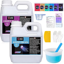 LET'S RESIN 80oz Crystal Clear Casting Resin Kit,Bubbles Free Epoxy Resin Supplies,Clear Resin for Craft,Tumblers,Molds,Jewelry,Resin and Hardener with 6 Mica Powders,Large Silicone Cup