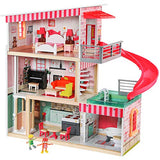 TOP BRIGHT Doll House Toy House for Girls Doll Houses for Little Girls 3 Year Old Wooden Dollhouse with Elevator and Swimming Pool