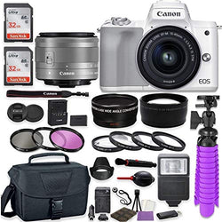 Canon EOS M50 Mark II Mirrorless Digital Camera (White) Premium Accessory Bundle with EF-M 15-45mm is STM Lens (Graphite) + Gadget Case + 64GB Memory + HD Filters + Auxiliary Lenses