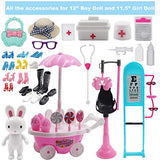 EuTengHao 90Pcs Doll Clothes and Accessories for 11.5'' Girl Doll and 12'' Boy Doll Doctor Nurse Playset Includes 25 Clothes Lovers Outfit 28 Shoes Ice Cream Truck Medical Equipment for 12 Inch Dolls
