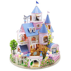 SPILAY Dollhouse DIY Miniature Wooden Furniture Kit,Mini Handmade Big Castle Model with Dust Cover & Music Box ,1:24 Scale Creative Room Idea for Adult Friend Lover (Fairy Castle)