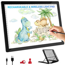 Rechargeable Tracing Light Box, A4 Wireless LED Dimmable Light Pad with Stand, Portable Ultra-Thin Battery Powered Light Table for Tracing, Sketching, Drawing, Weeding Vinyl, Diamond Painting
