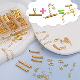 EuTengHao 540Pcs Slider Clasp Kit, Beading Tube Slide Cord Ends Slide Tube End Bar with Lobster Clasp Chain Extender Jewelry Finding Kit for Beading Necklace Bracelet Jewelry Making (6 Sizes, Gold)