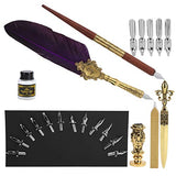 Feather Pen Set,Calligraphy Writing Drawing Quill Dip Kit Vintage Art Craft Collection Writing Paper Calligraphy Pen Ink Set(Purple)
