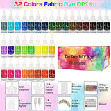 Tie Dye Kit, CrazyFire 32 Colors Fabric Dye DIY Kit with Rubber Bands, Gloves, Apron and Tablecloth for Kids, Adults Gift, Non-Toxic Dye Add Water Only for Family Friends Groups Party Supplies