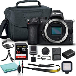Nikon Z50 Mirrorless Digital Camera (Body Only) (1634) USA Model + Camera Bag + 64GB Extreme PRO Memory Card + Hand Strap + Portable LED Video Light + Memory Card Wallet + More