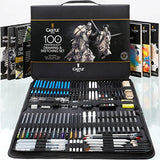 Castle Art Supplies 100 Piece Drawing & Sketching Set | Graphite, Charcoal, Pastel, Metallic & Water Soluble Pencils + Sticks, Fineliners | for Professionals, Adult Artists | in Tough Travel Case
