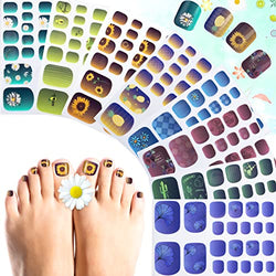 Toe Nail Stickers, 8 Sheet Self Adhesive Full Nail Wraps Flower Design Nail Art Strips, with Nail File and Scissors for Women Girls Nail Art at Home ( Multicoloured )