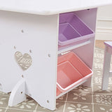 KidKraft Wooden Heart Table & Chair Set with 4 Storage Bins, Children's Furniture – Pink, Purple & White, Gift for Ages 3-8