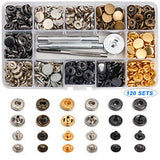 120 Sets Snap Fasteners Kit, Coolrunner Metal Snap Buttons Press Studs with 4 Pieces Fixing