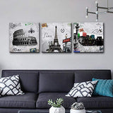 3 Panels Canvas Wall Art,Print Wall Decor Vintage Black and White Painting on Canvas Decoration for Living Room Kitchen Office Home Decor Rome Paris Architecture
