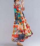 ellazhu Women's Half Sleeve Summer Oversized Bohemian Dress Scoop Neck Abstract Print Maxi Baggy Beach Dresses GA1396