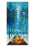 Alenoss Hand Painted 3D Abstract Oil Paintings 24X48 inch Modern Landscape Vertical Blue Canvas Wall Art Romantic Couples Walk Forest Framed Artwork Wall Paintings For Living room Bedroom Decor