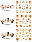 Fall Nail Stickers Halloween Thanksgiving Nail Art Accessories Decals 12 Sheets Maple Leaf Pumpkin Turkey Water Transfer Nail Art Stickers for Women Girls Kids DIY Thanksgiving Day Decorations