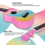 Honsing Kids Ukulele,Soprano Ukulele Beginner,Hawaii kids Guitar Uke Basswood 21 inches with Gig Bag- Rainbow Stripes Color matte finish