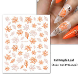 Fall Nail Art Stickers Decals Thanksgiving Nail Decorations Champagne Gold Yellow Maple Leaf Hollow Three-Dimensional 3D Self-Adhesive Black Nuts Autumn Design for Women Girls 6 Sheets (Fall 02)
