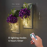 RS SUNLIGHT Mason Jar Wall Sconce with String LED Lights (Set of 2) - Farmhouse Chic Wall Decor- Rustic, Shabby Chic Style Purple Hydrangea Flower-Two Remote Controls
