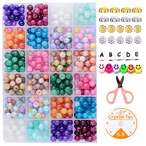eswala Glass Beads Kit for Jewelry Making Bracelet Charms Bulk Crafts  480pcs 8mm Glass Beads Round 12colors with Accessories, Chakra Bead for  Beading