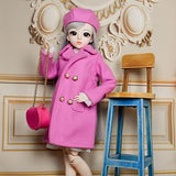 Proudoll 1/3 BJD Doll 60cm 24Inches Ball Jointed SD Dolls Move Joints Action Figures Caroline Beret Wig Coat Dress Crossbody Bag Boots