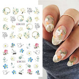 Flowers Nail Art Stickers 12 Sheets Floral Water Transfer Nail Decals Spring Nail Art Decorations Butterfly Flower Dragonfly Design Acrylic Nail Stickers for Women DIY Nail Art Supplies